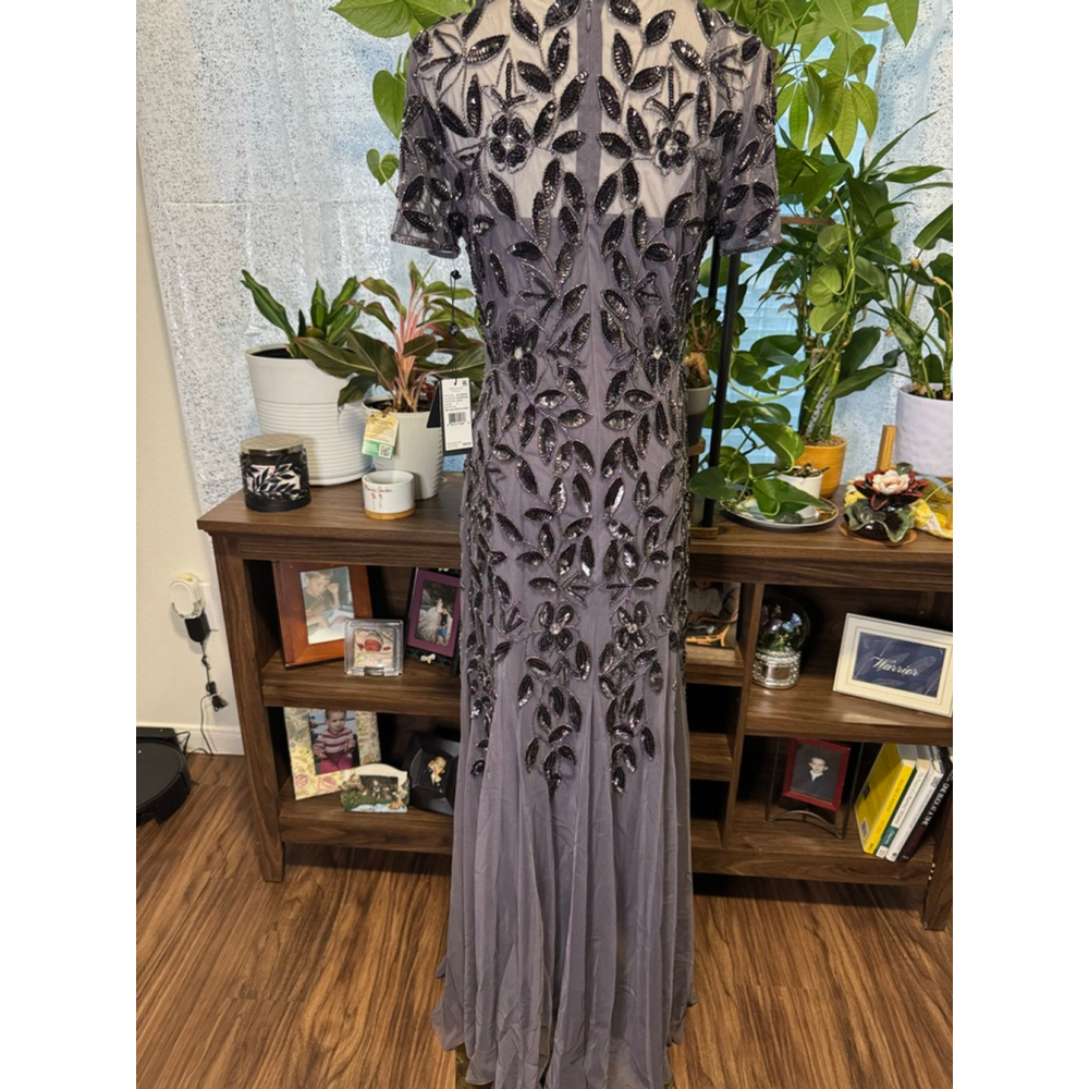 Women's Adrianna Papell Beaded Moonscape Maxi Dress US 6 Grey Black - Picture 9 of 13
